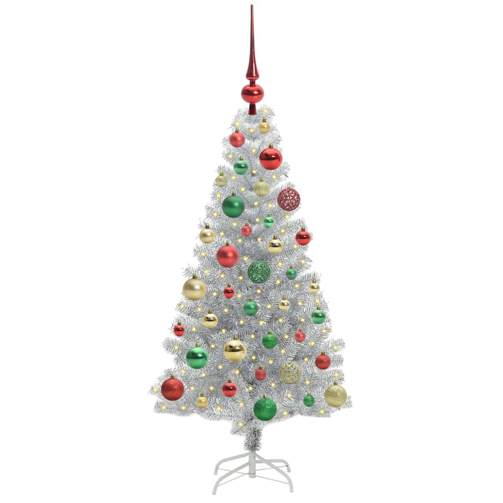 Božićno drvce s 150 LED svjetlima s stalakom Srebrno 120 cm PET