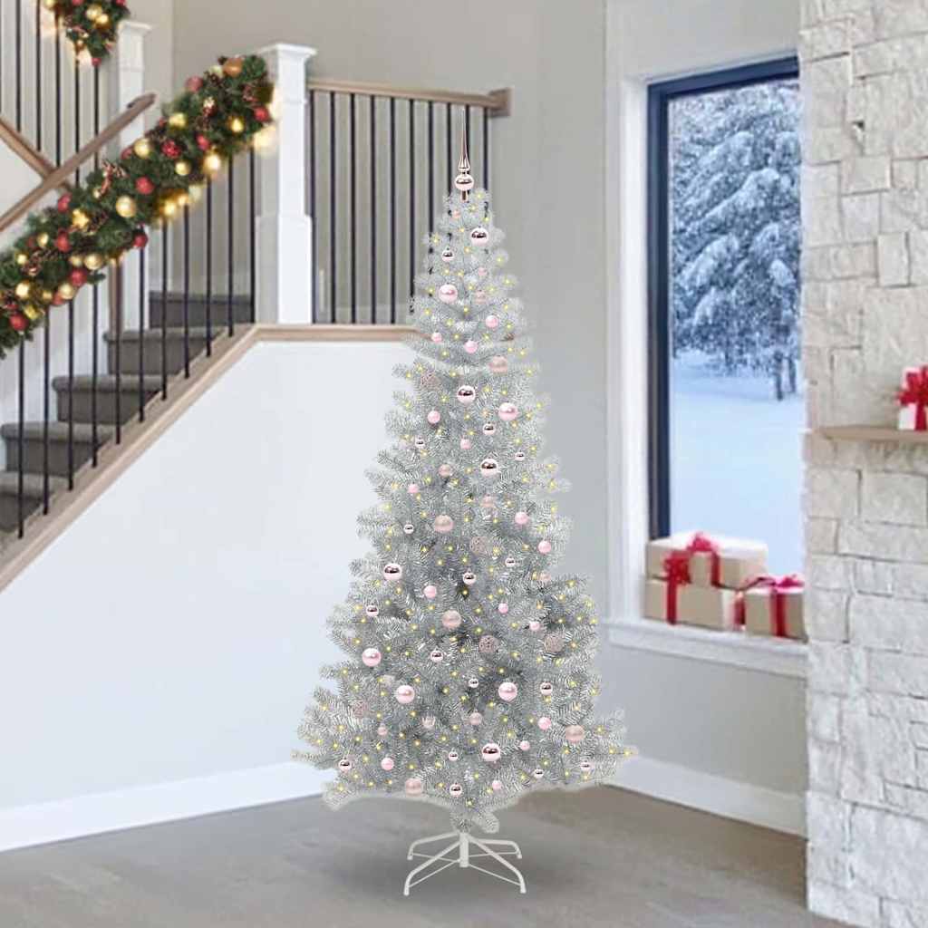 Božićno drvce s 300 LED svjetlima s stalakom Srebrno 240 cm PET