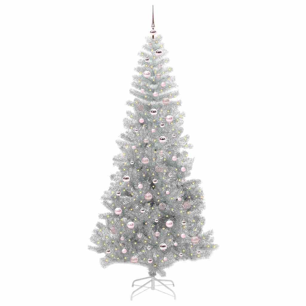 Božićno drvce s 300 LED svjetlima s stalakom Srebrno 240 cm PET