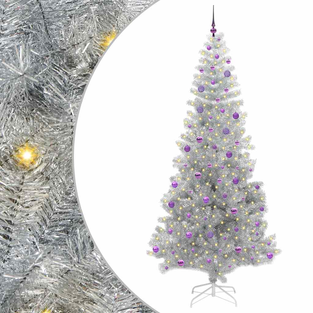 Božićno drvce s 300 LED svjetlima s stalakom Srebrno 240 cm PET