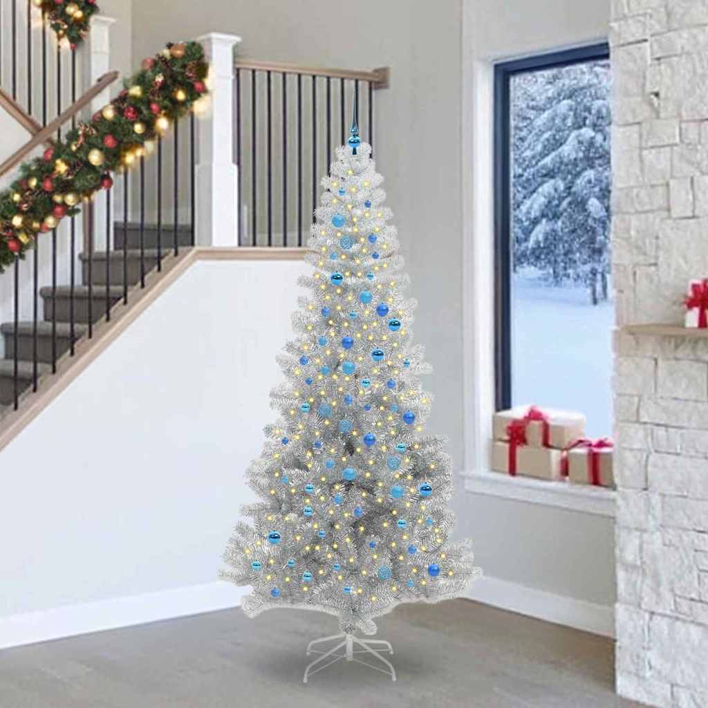 Božićno drvce s 300 LED svjetlima s stalakom Srebrno 240 cm PET