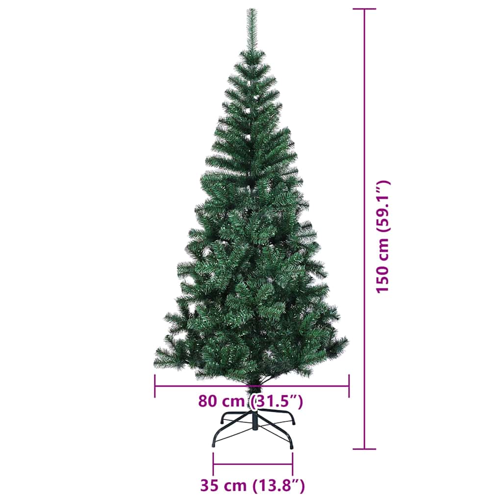 Umjetno predsvijetljeno božićno drvce Zelena 150 cm PVC i metal