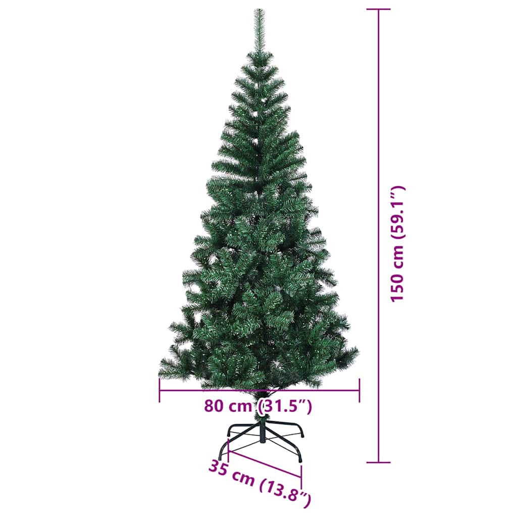Umjetno predsvijetljeno božićno drvce Zelena 150 cm PVC i metal