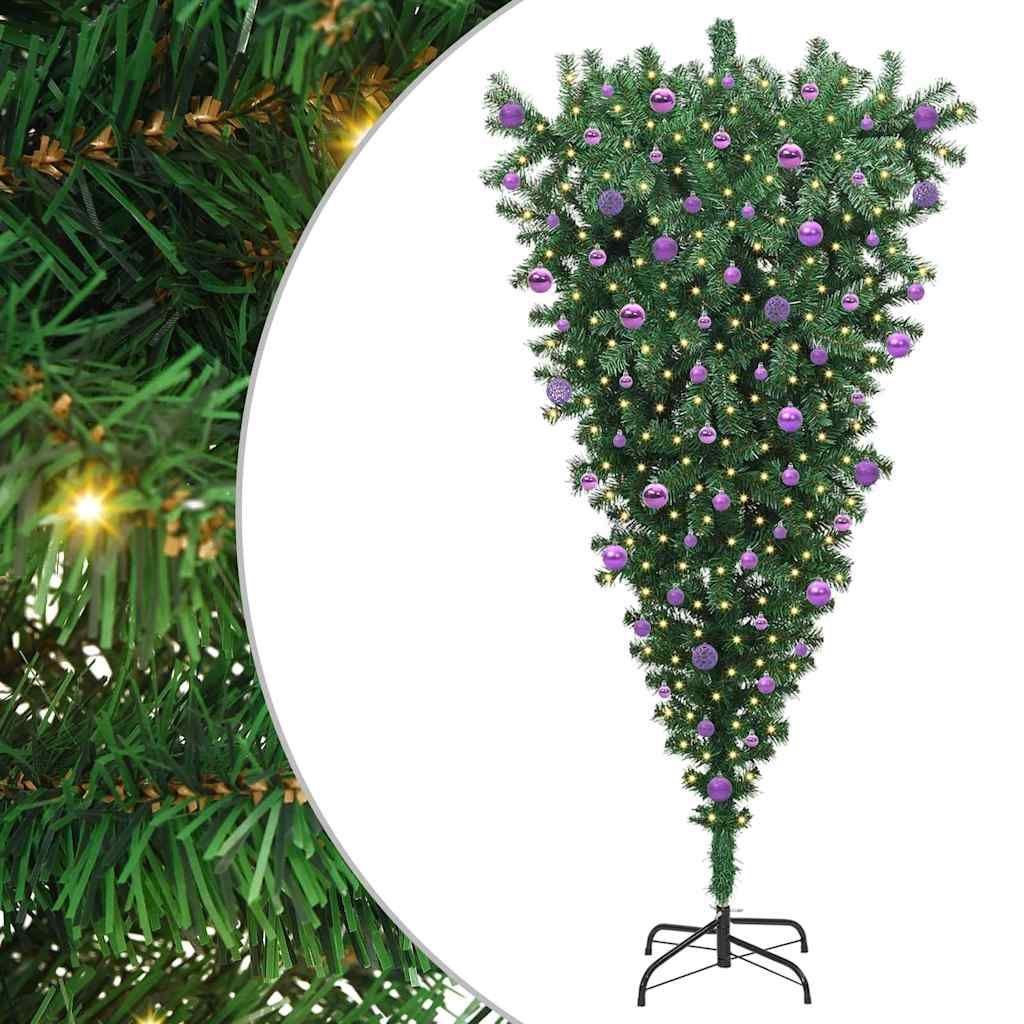 Obrnuto umjetno božićno drvce s naglavnom loptom Zelena 210 cm