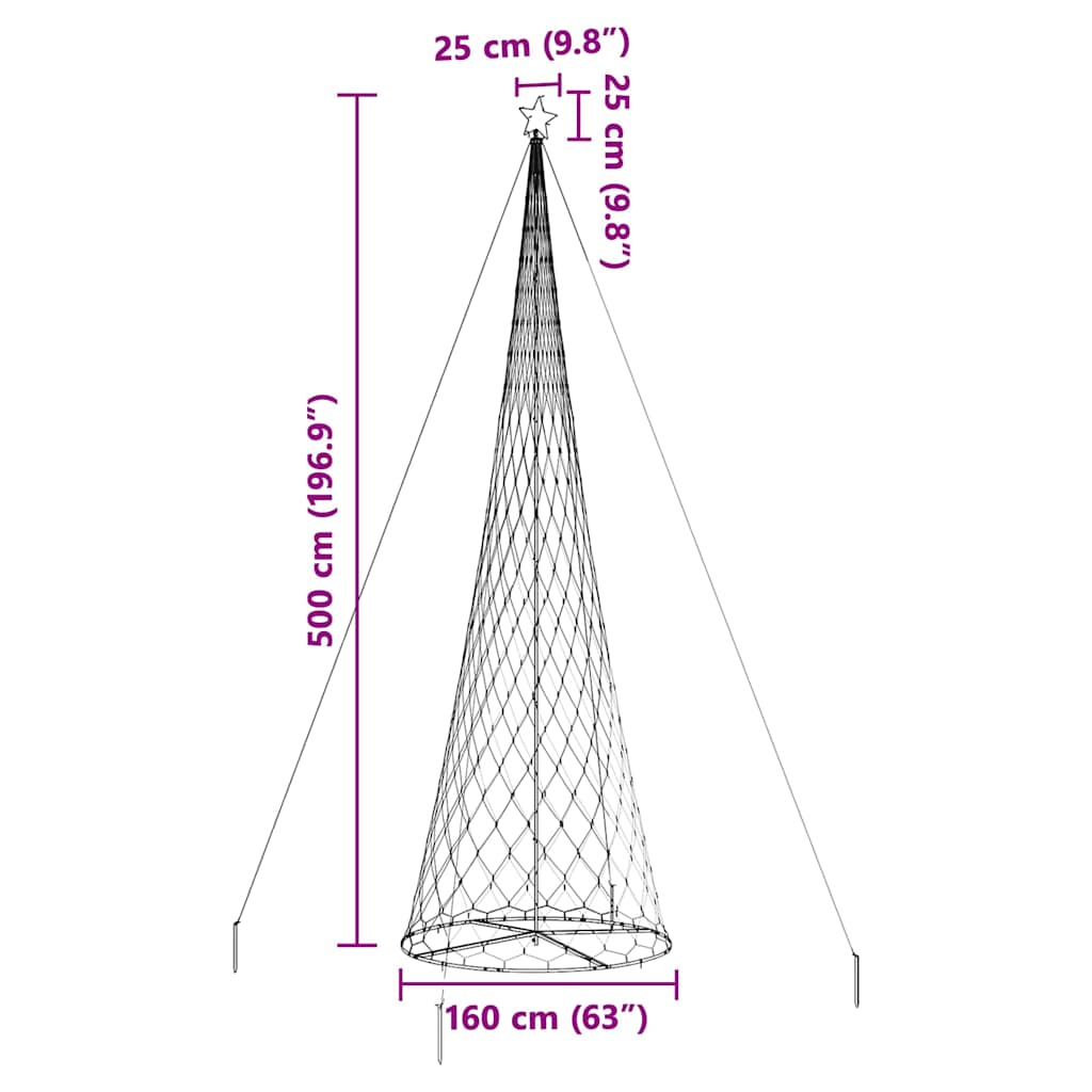 LED božićno drvce s 555 LED svjetlima Topla bijela 500 cm Metal