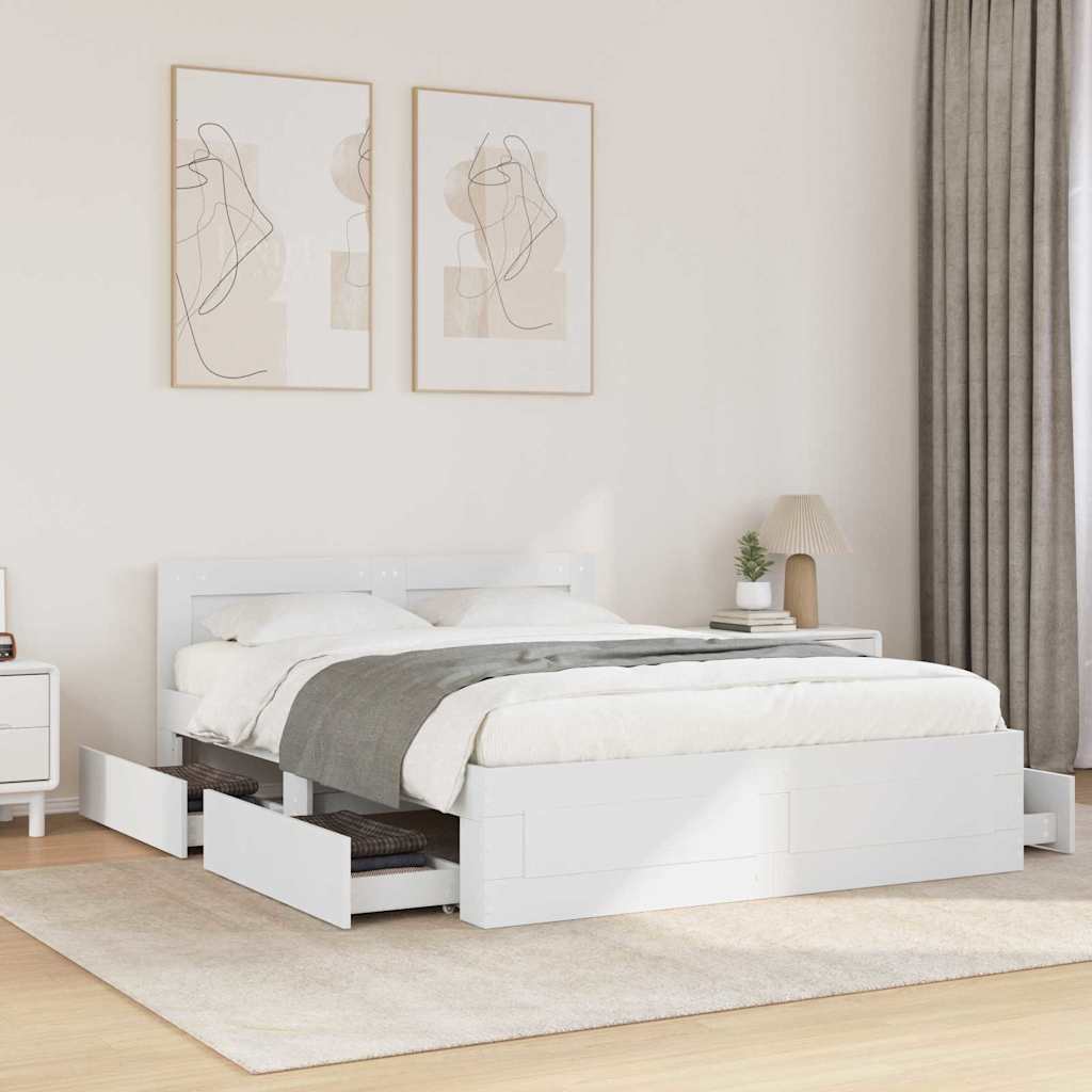 Krevetna konstrukcija s uzglavljem 2 pcs Bijeli 137 x 188 cm
