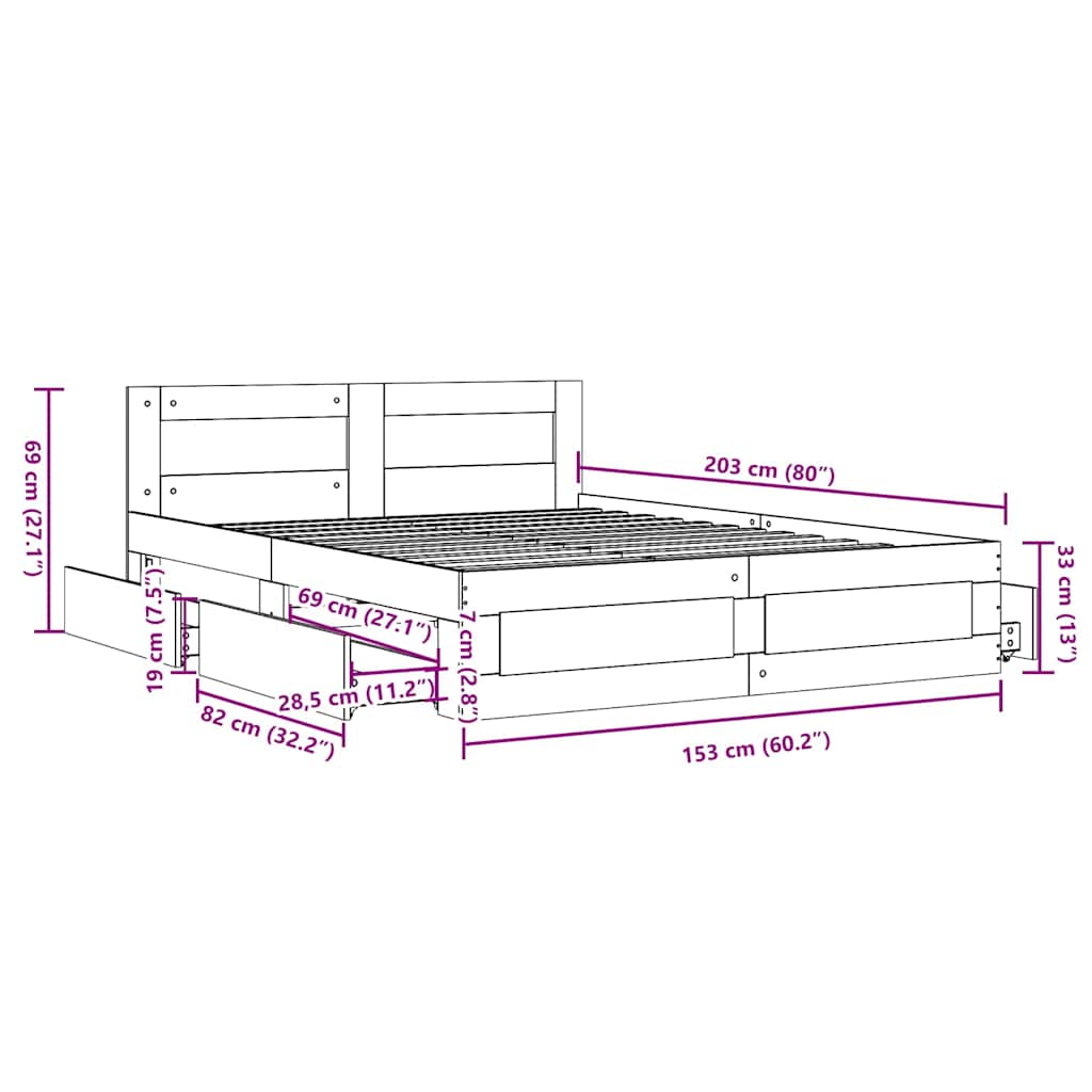 Krevetna konstrukcija s uzglavljem 2 pcs Bijeli 150 x 200 cm