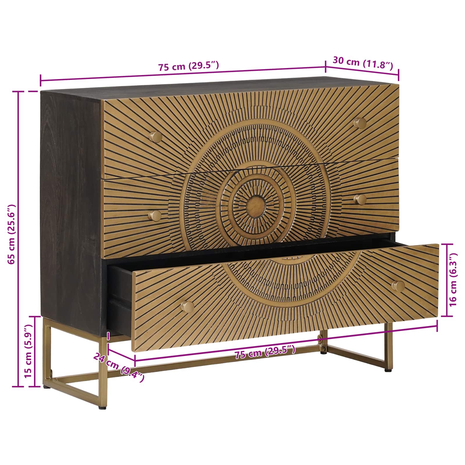 Ormar s ladicama s ladicama Mjed 75 x 30 x 65 cm