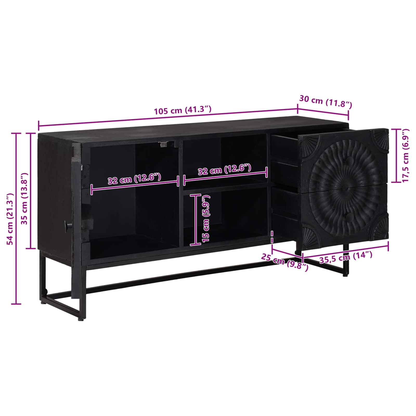 TV ormar s ladicama s policom s pohranom Crna 105 x 30 x 54 cm