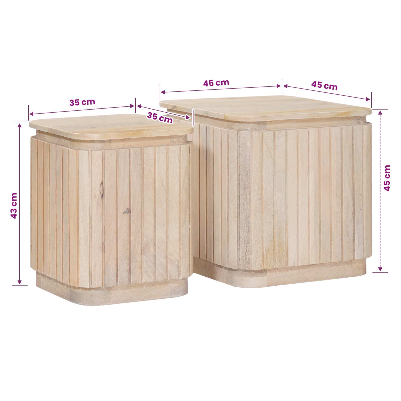 Set ručno rađenih bočnih stolova 2 pcs Bijela 45 x 45 x 45 cm