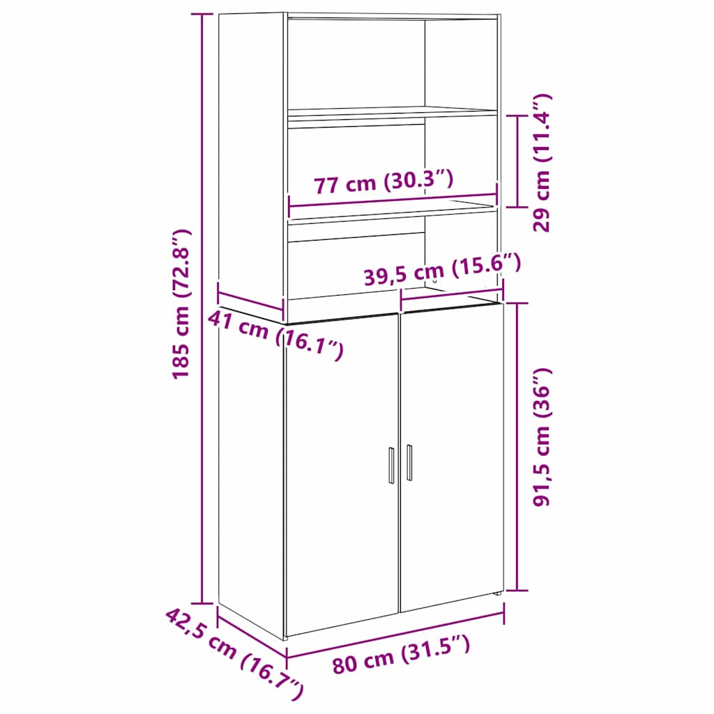 Highboard Umjetnički hrast 80 x 42,5 x 185 cm Konstruirano drvo