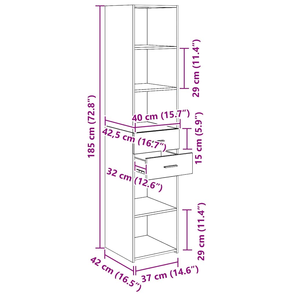 Highboard Umjetnički hrast 40 x 42,5 x 185 cm Konstruirano drvo