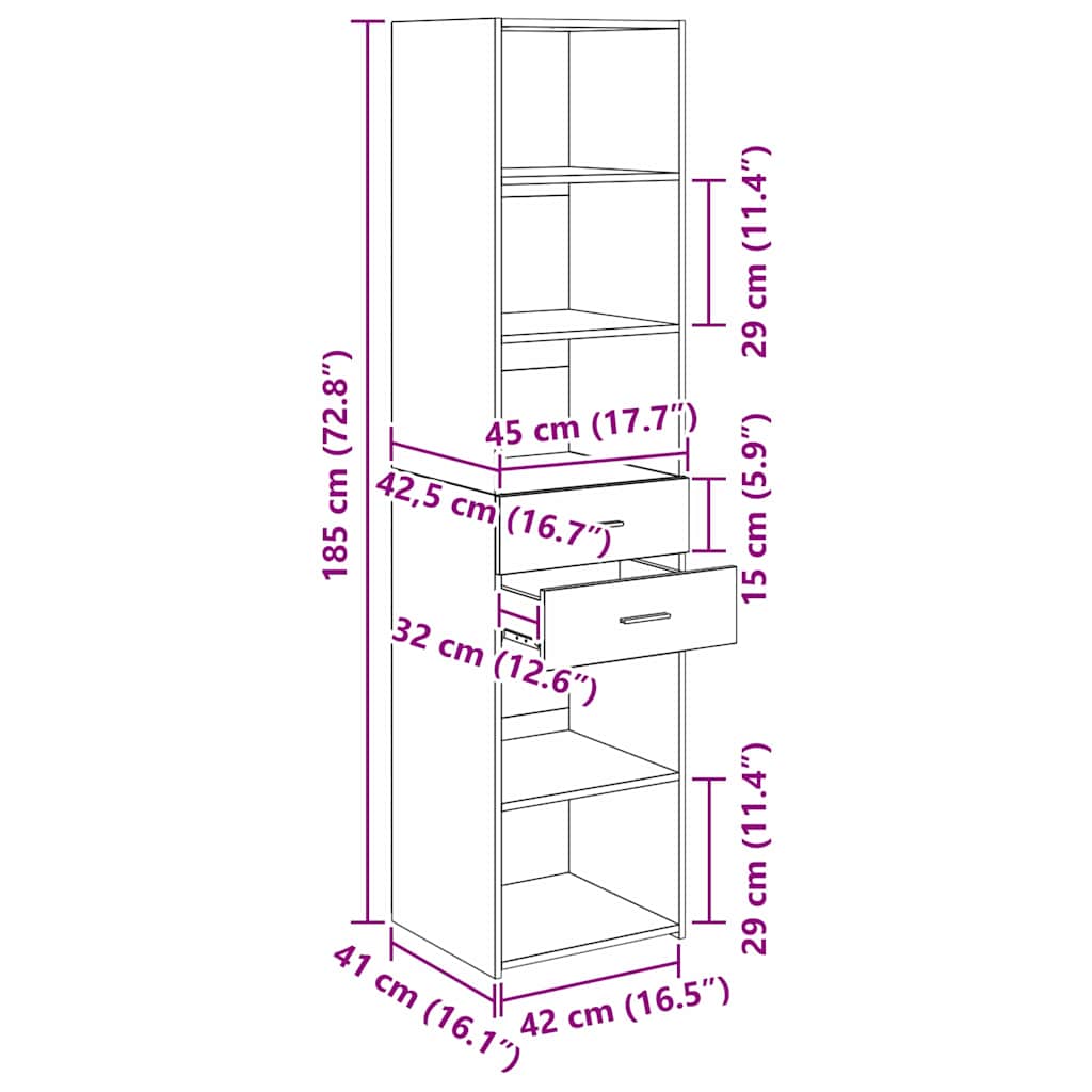 Highboard Umjetnički hrast 45 x 42,5 x 185 cm Konstruirano drvo