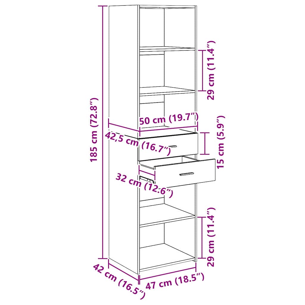 Highboard Umjetnički hrast 50 x 42,5 x 185 cm Konstruirano drvo