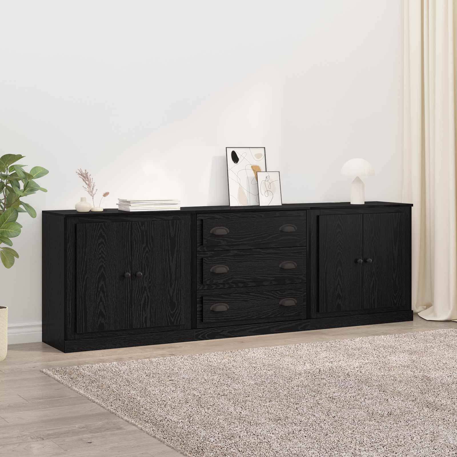 Komode 3 pcs Crni hrast 210 x 35,5 x 67,5 cm Konstruirano drvo