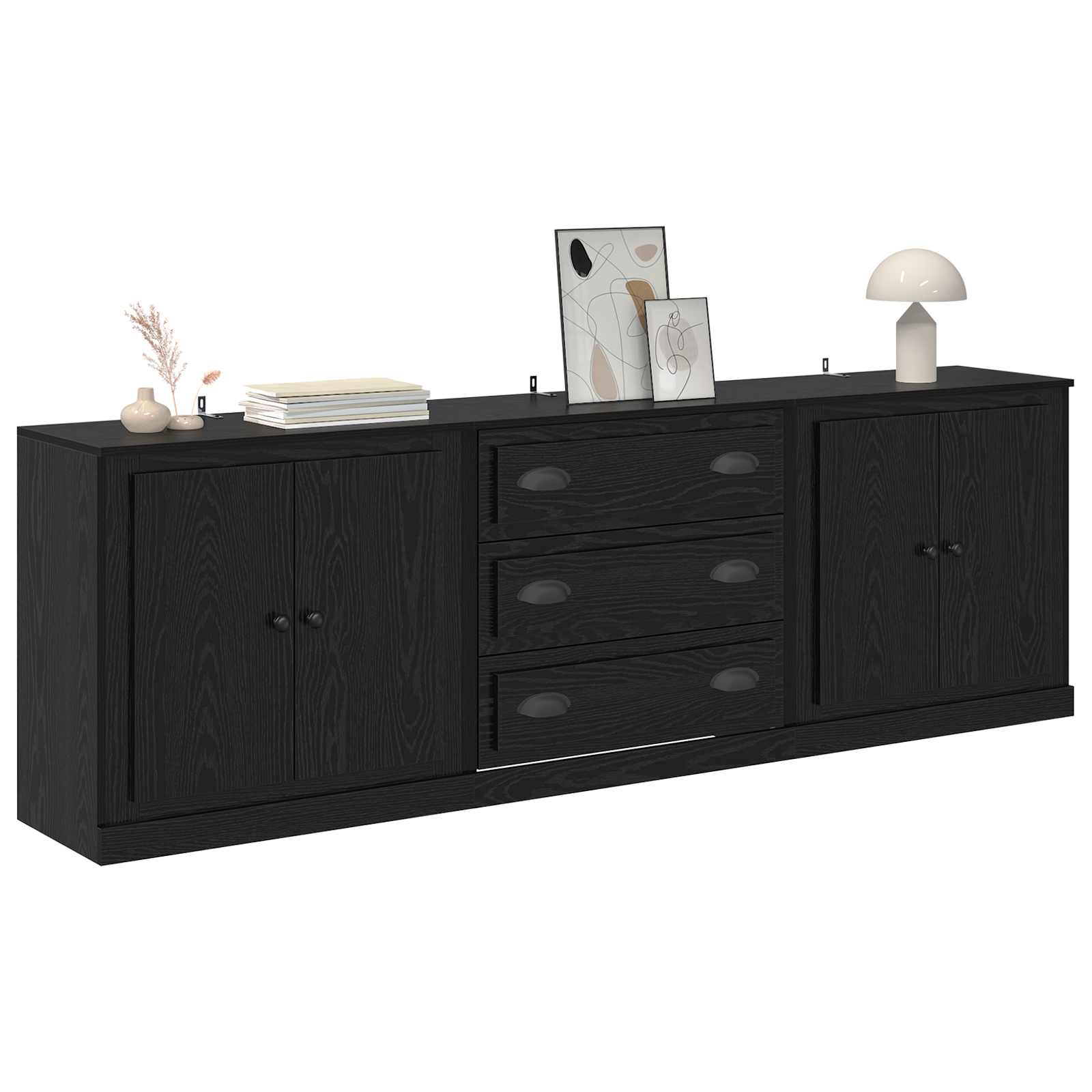 Komode 3 pcs Crni hrast 210 x 35,5 x 67,5 cm Konstruirano drvo