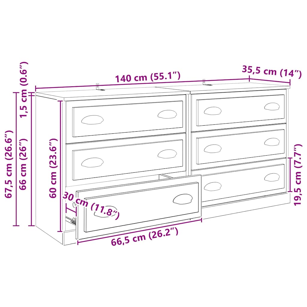 Komode s ladicama 2 pcs Umjetnički hrast 70 x 35,5 x 67,5 cm