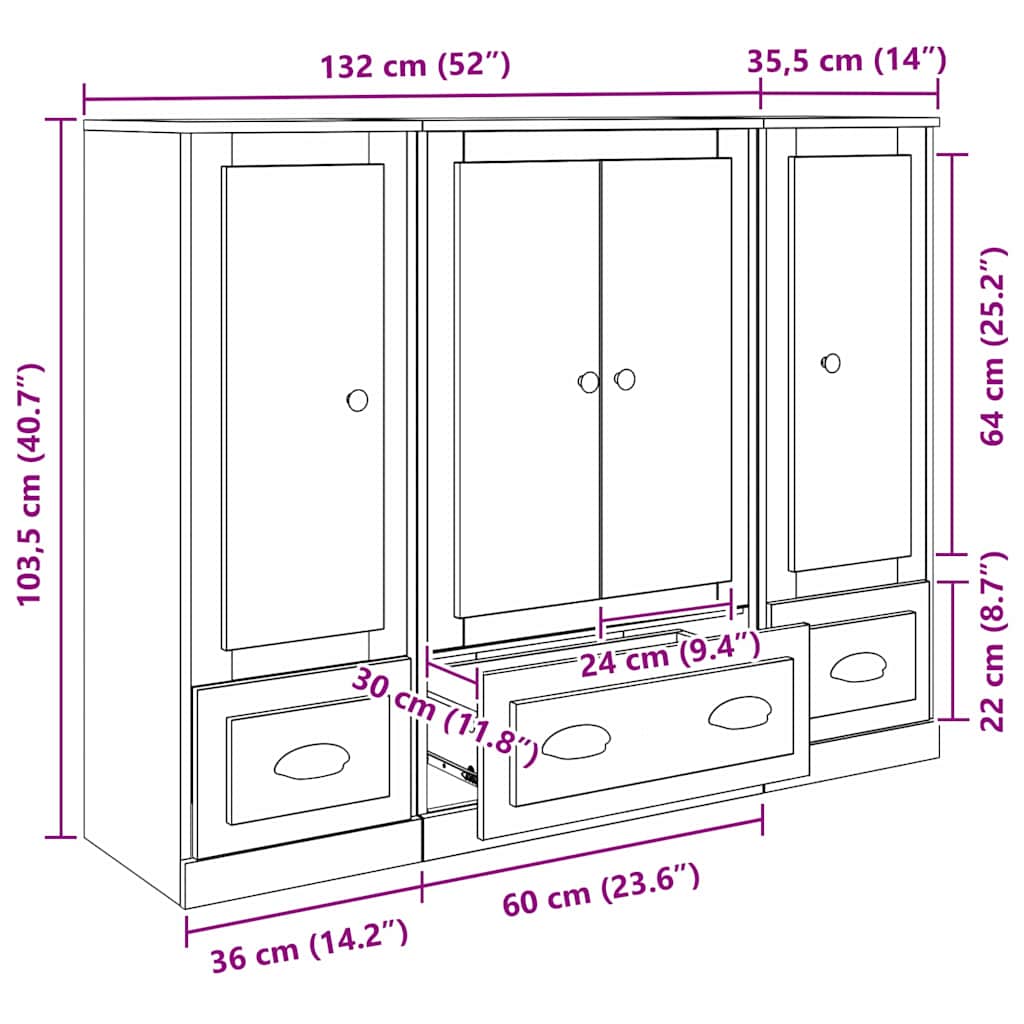 Highboard s ladicama 3 pcs Umjetnički hrast Konstruirano drvo