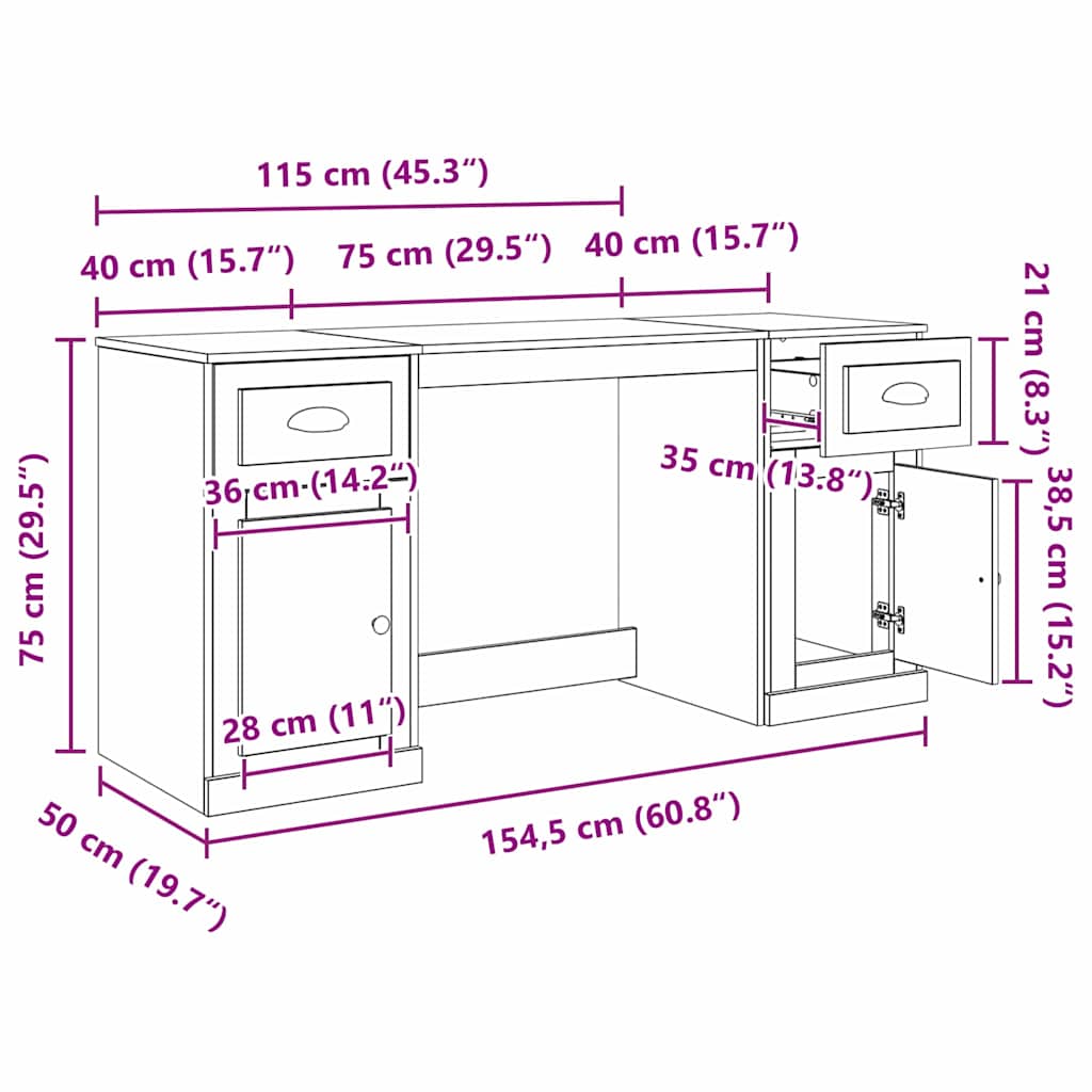 Stol s ormarom s ladicama Umjetnički hrast 154,5 x 50 x 75 cm
