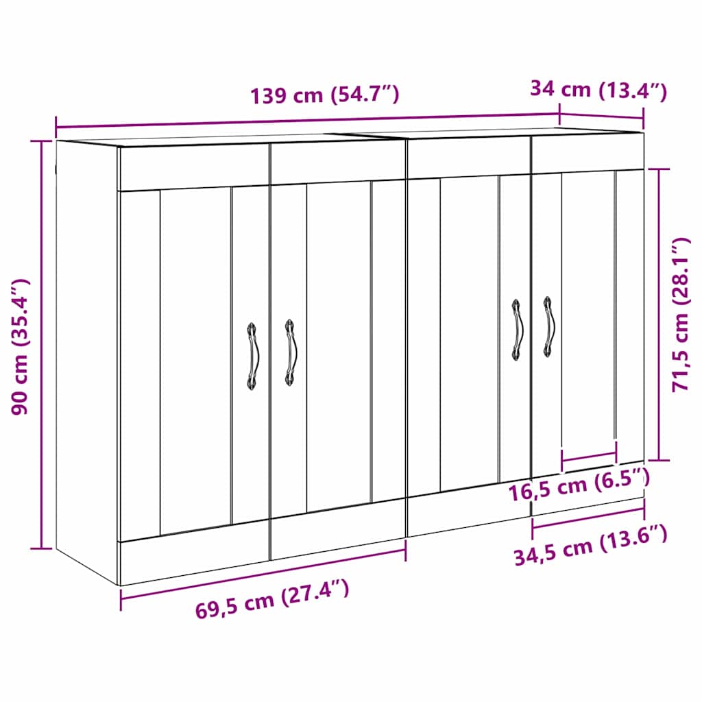 Zidni ormari 2 pcs Crni hrast 69,5 x 34 x 90 cm