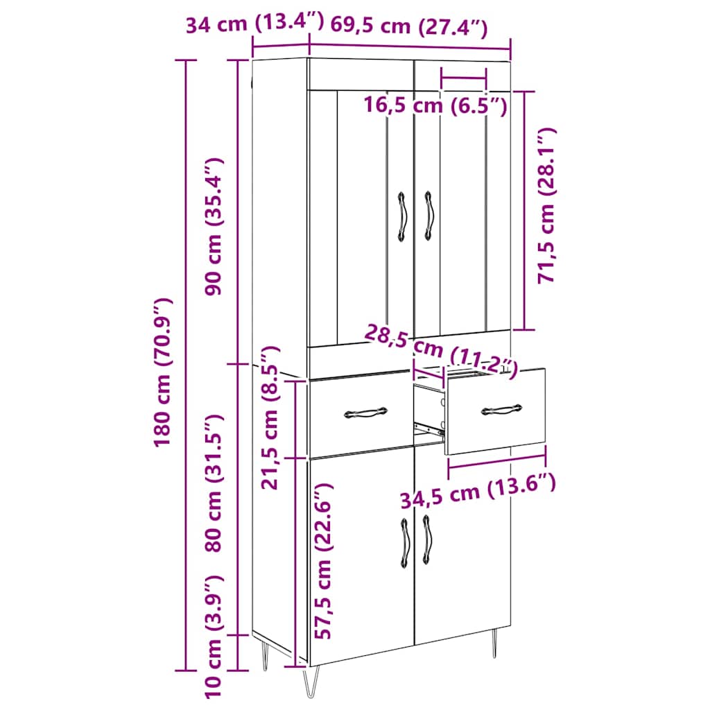 Highboard Staro drvo 69,5 x 34 x 90 cm Konstruirano drvo