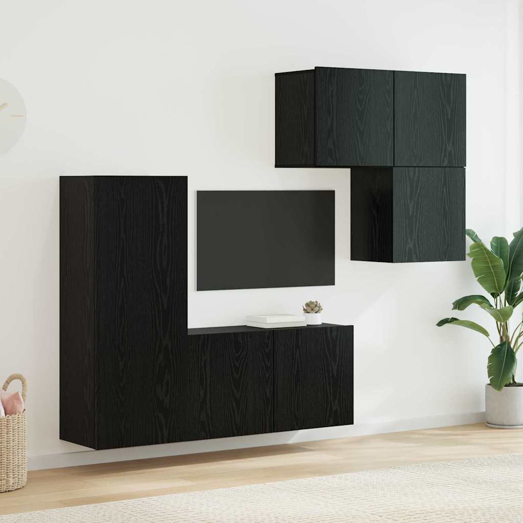 TV ormar Zidne 4 pcs Crni hrast Konstruirano drvo