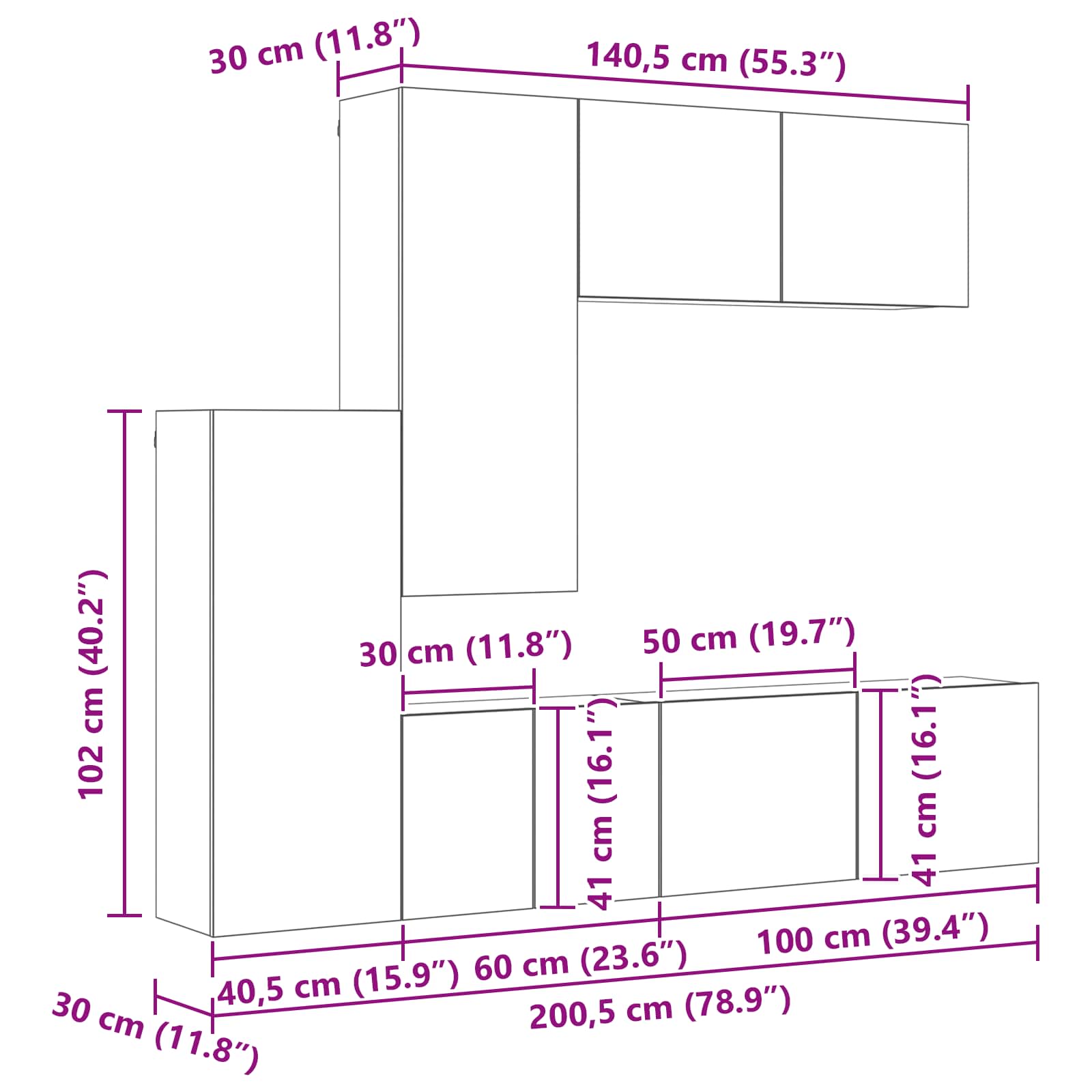 TV zidna jedinica Zidne 5 pcs Staro drvo Konstruirano drvo
