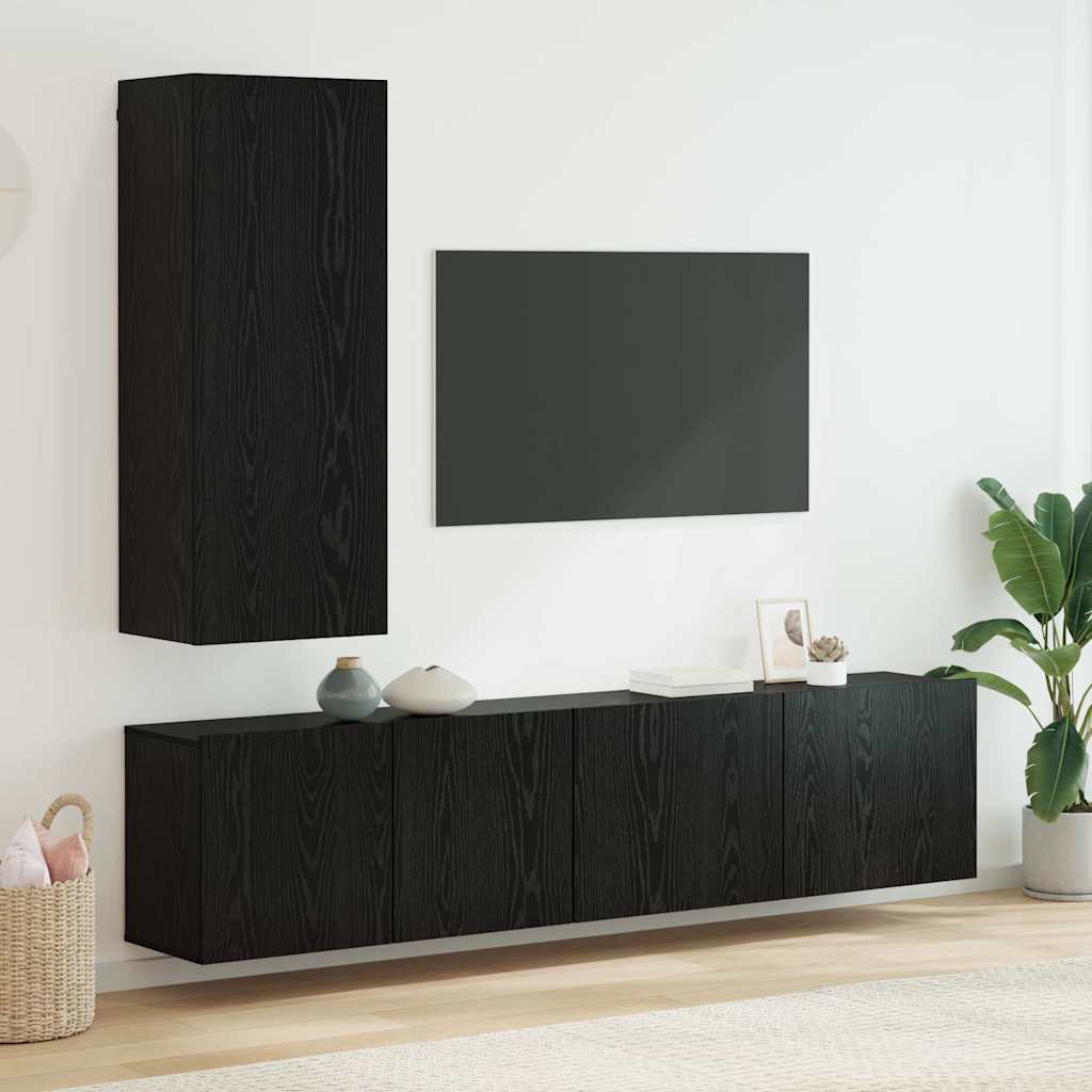 TV zidna jedinica Zidne 5 pcs Crni hrast Konstruirano drvo