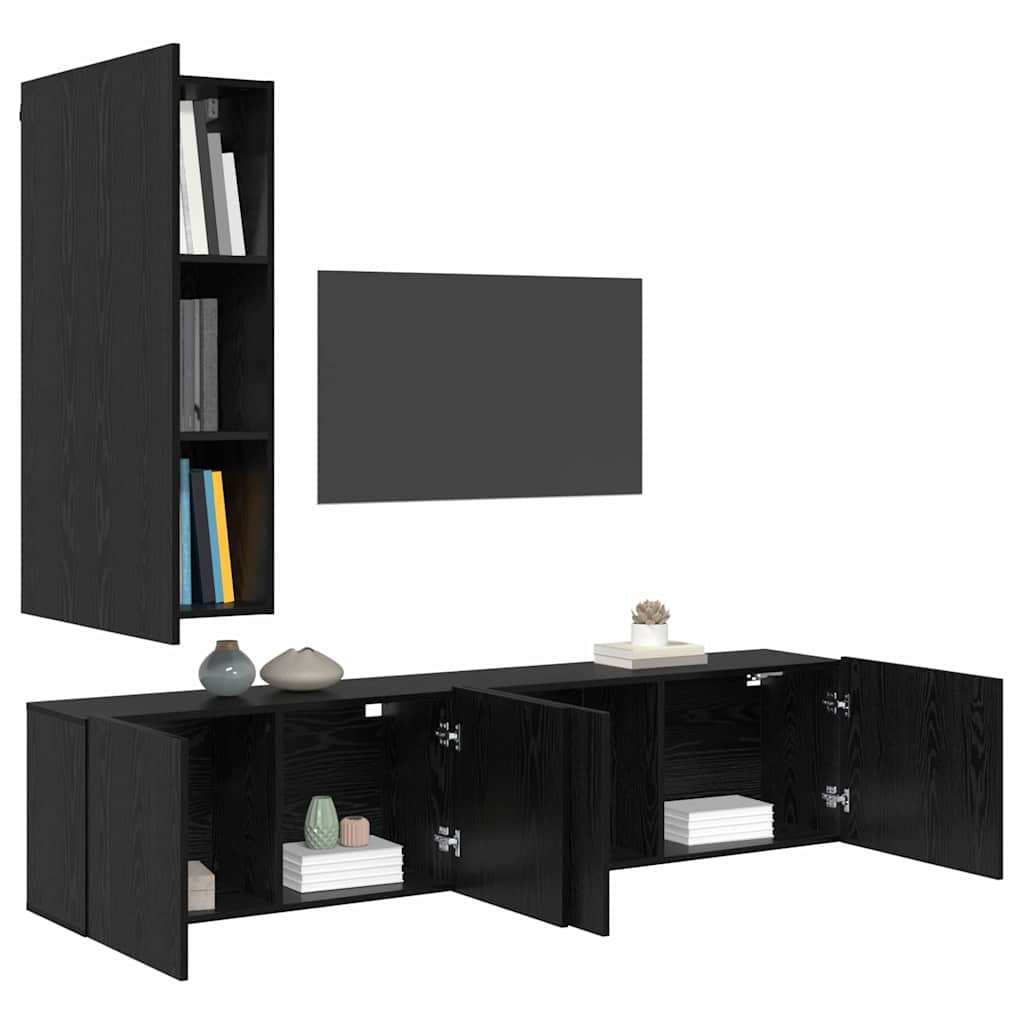 TV zidna jedinica Zidne 5 pcs Crni hrast Konstruirano drvo