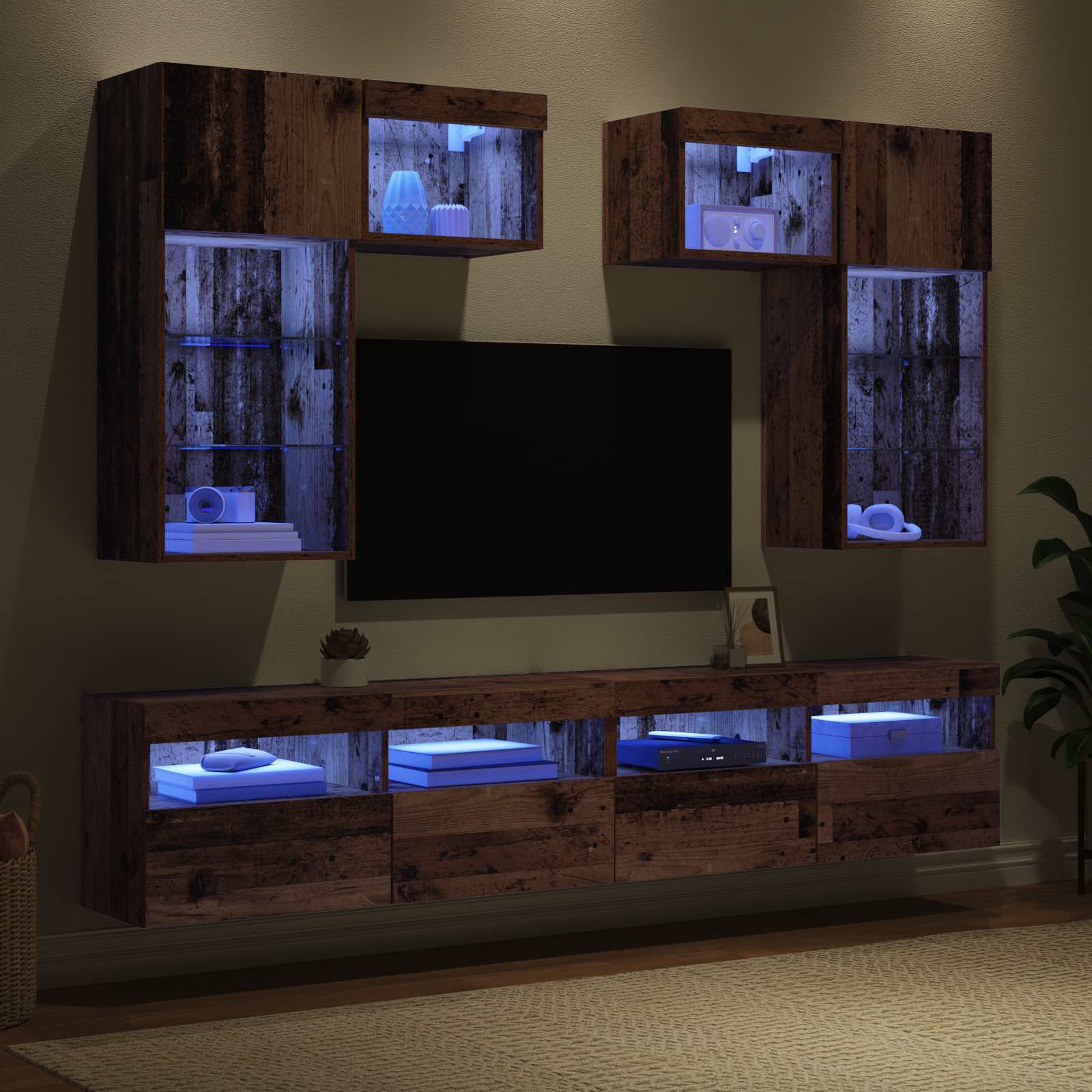 TV zidne jedinice Zidne 6 pcs Crni hrast Konstruirano drvo