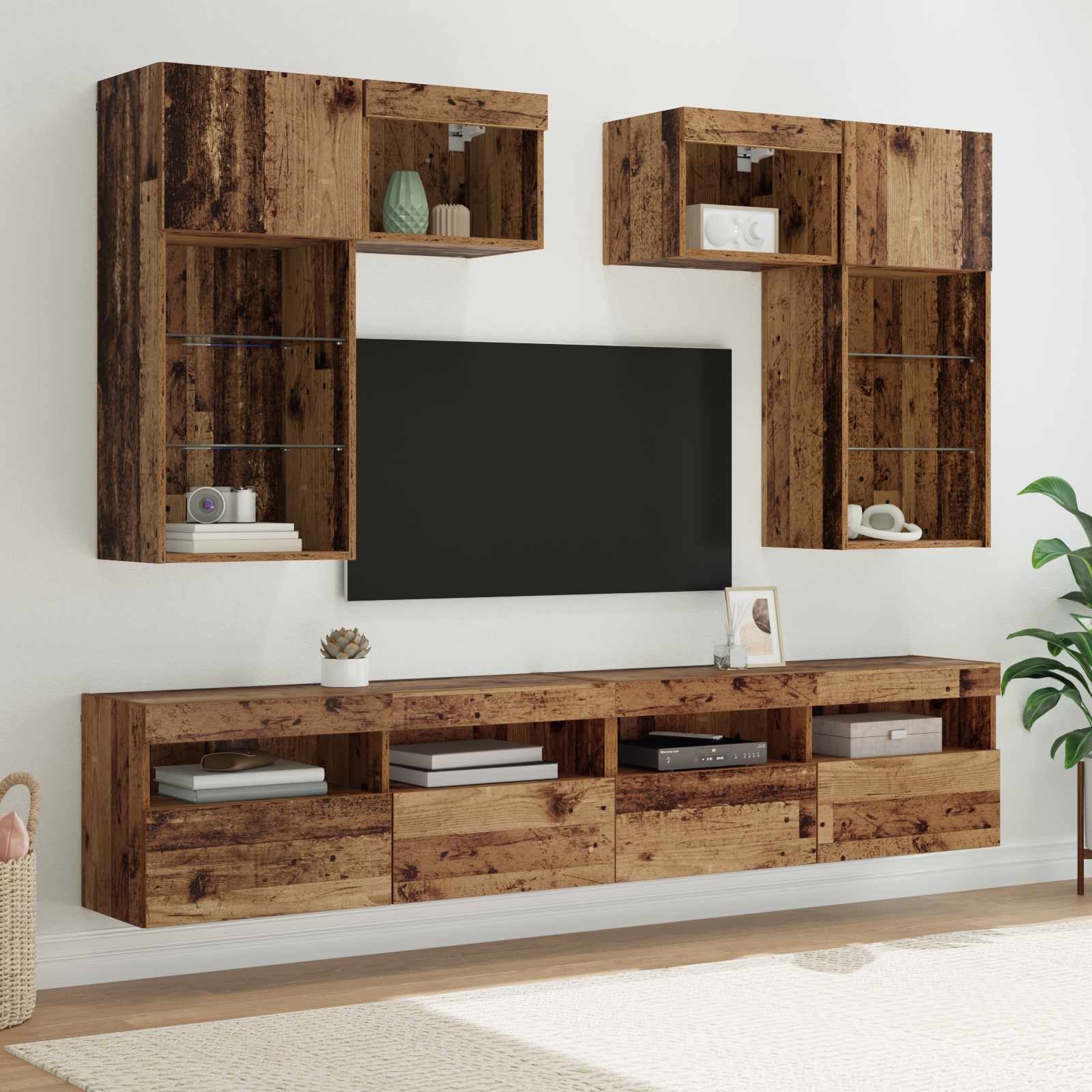 TV zidne jedinice Zidne 6 pcs Crni hrast Konstruirano drvo