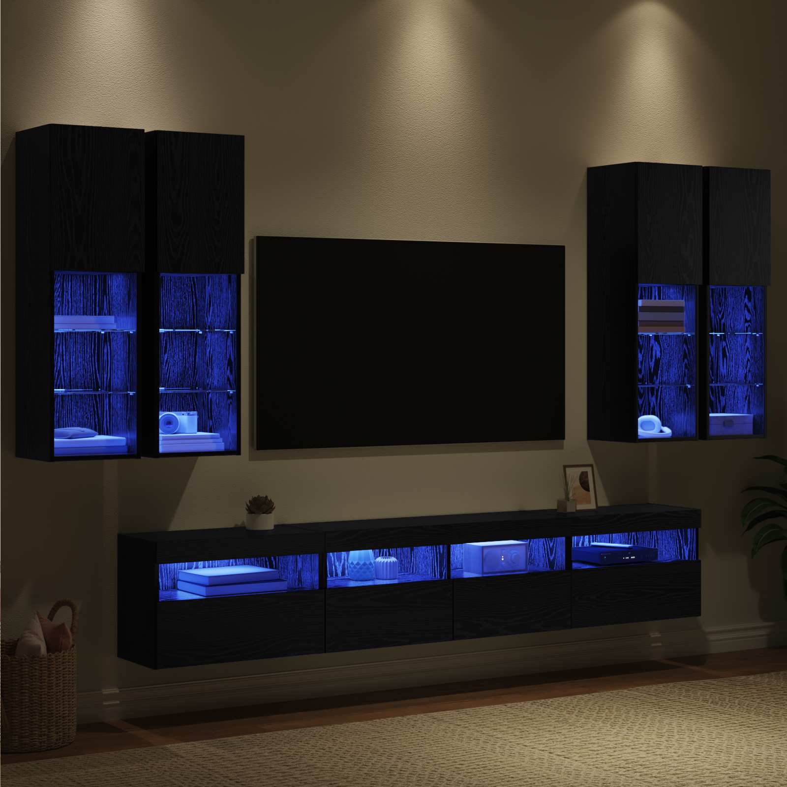 Set Zidnog TV Ormara s LED Osvjetljenjem Zidne 7 pcs Crni hrast