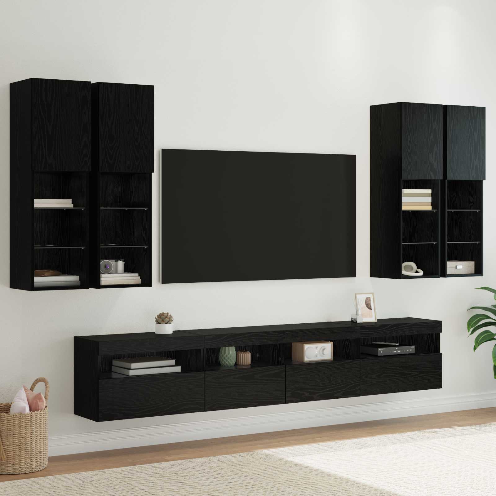 Set Zidnog TV Ormara s LED Osvjetljenjem Zidne 7 pcs Crni hrast