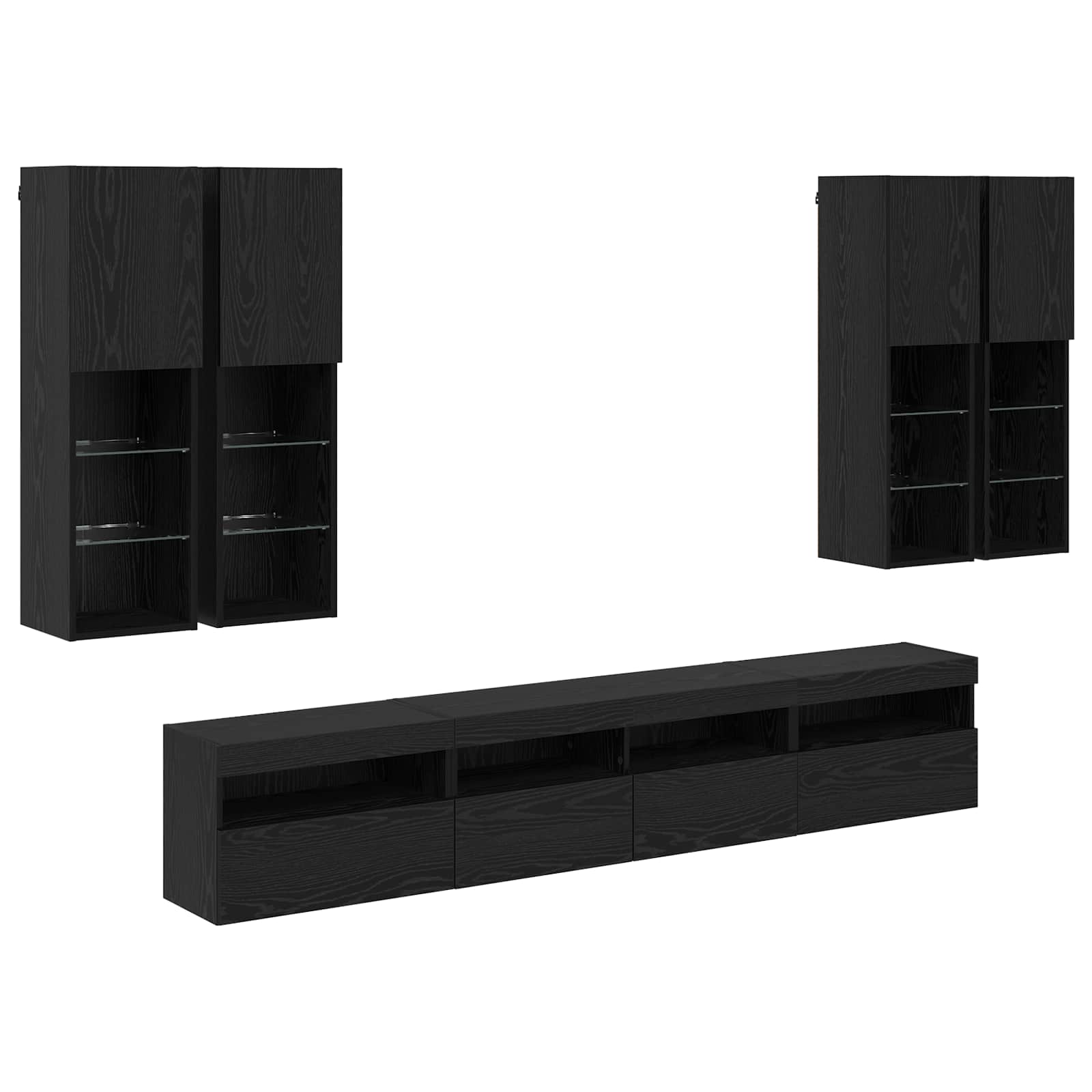 Set Zidnog TV Ormara s LED Osvjetljenjem Zidne 7 pcs Crni hrast