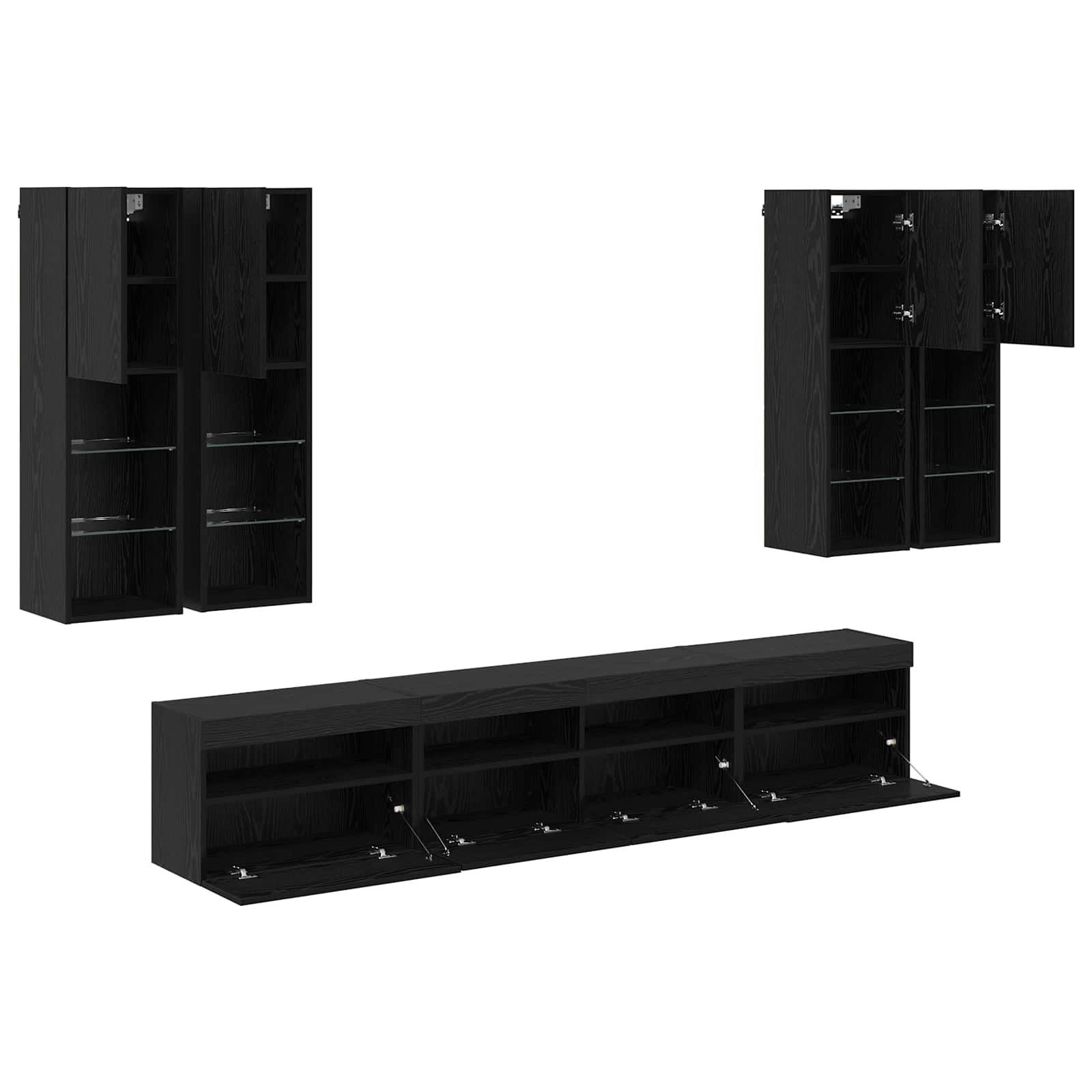 Set Zidnog TV Ormara s LED Osvjetljenjem Zidne 7 pcs Crni hrast