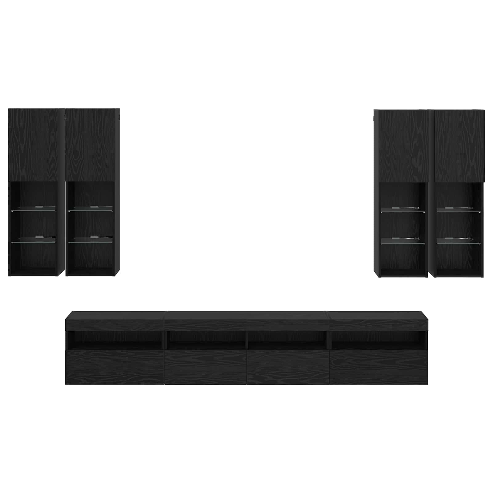 Set Zidnog TV Ormara s LED Osvjetljenjem Zidne 7 pcs Crni hrast