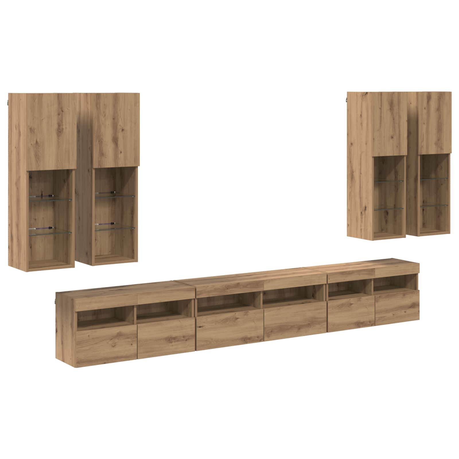 Set zidnog ormarića za TV S LED lampica 7 pcs Umjetnički hrast