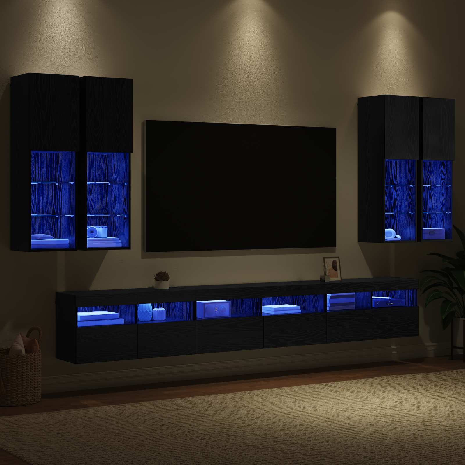 Set zidnog ormarića za TV 7 pcs Crni hrast Konstruirano drvo