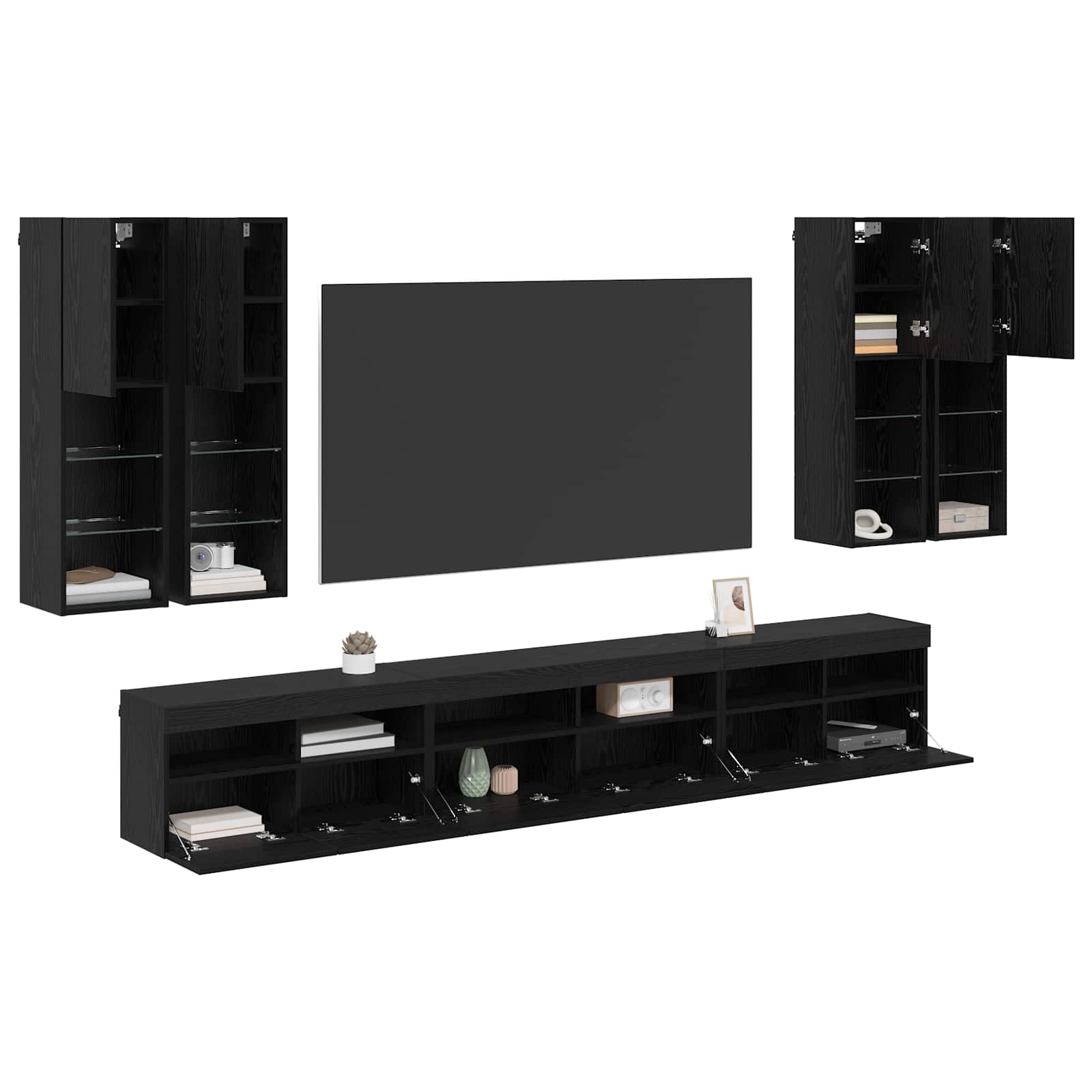 Set zidnog ormarića za TV 7 pcs Crni hrast Konstruirano drvo