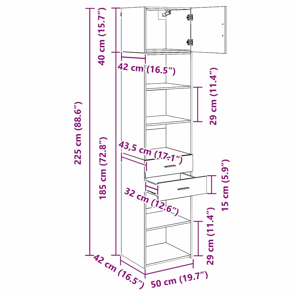 Highboard Umjetnički hrast 50 x 42,5 x 225 cm Konstruirano drvo