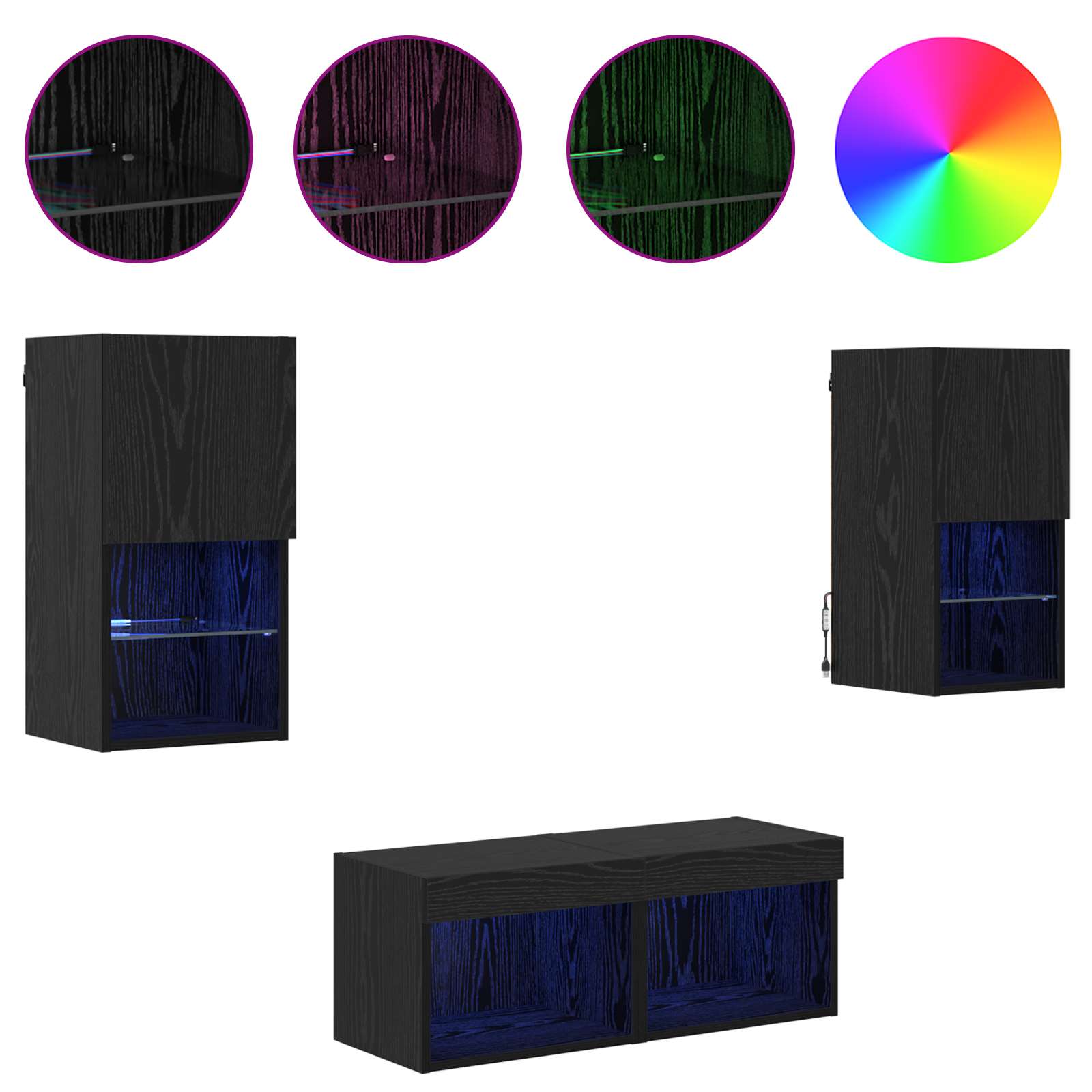TV zidni ormari Zidne 4 pcs Crni hrast Konstruirano drvo