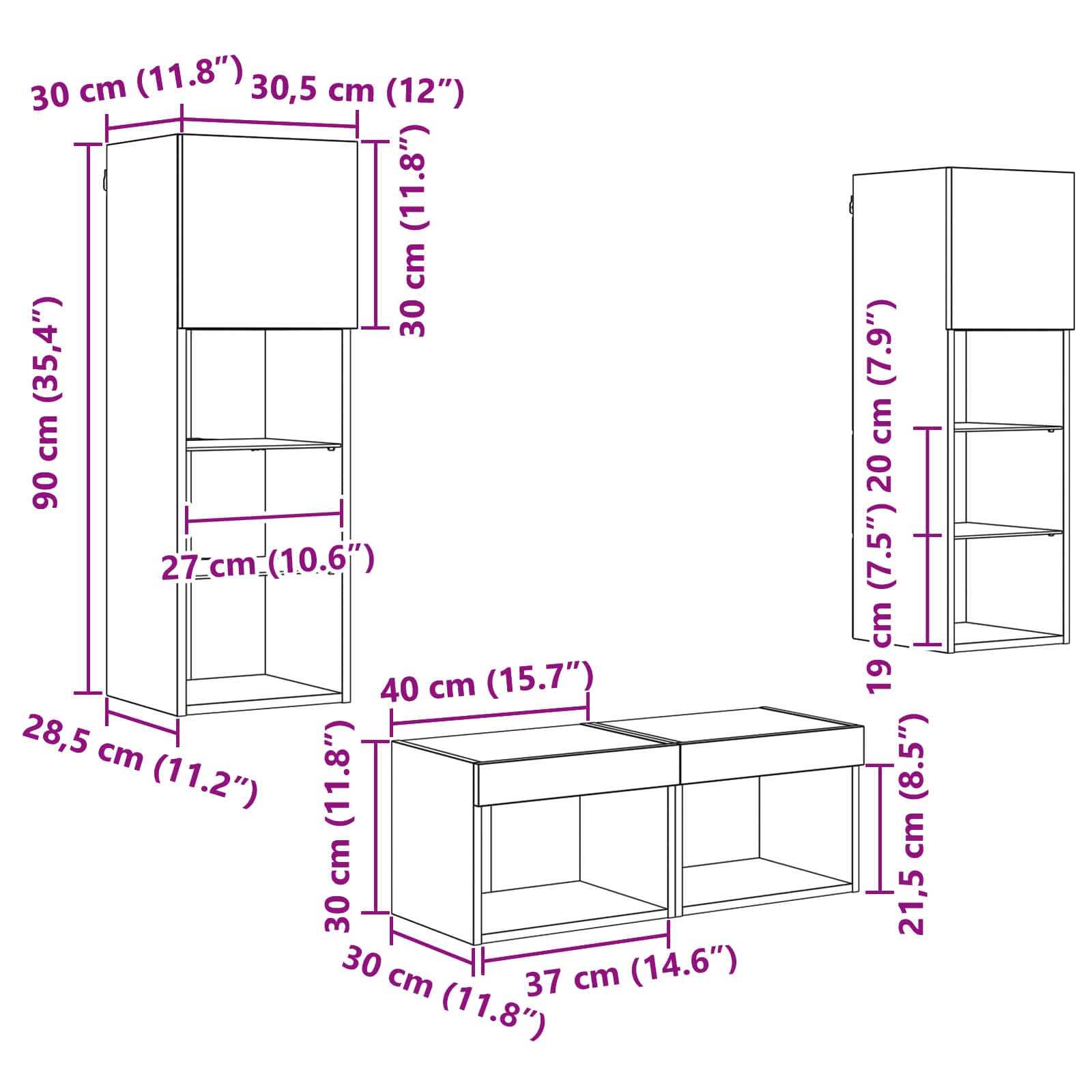 TV zidni ormari Zidne 4 pcs Umjetnički hrast Konstruirano drvo