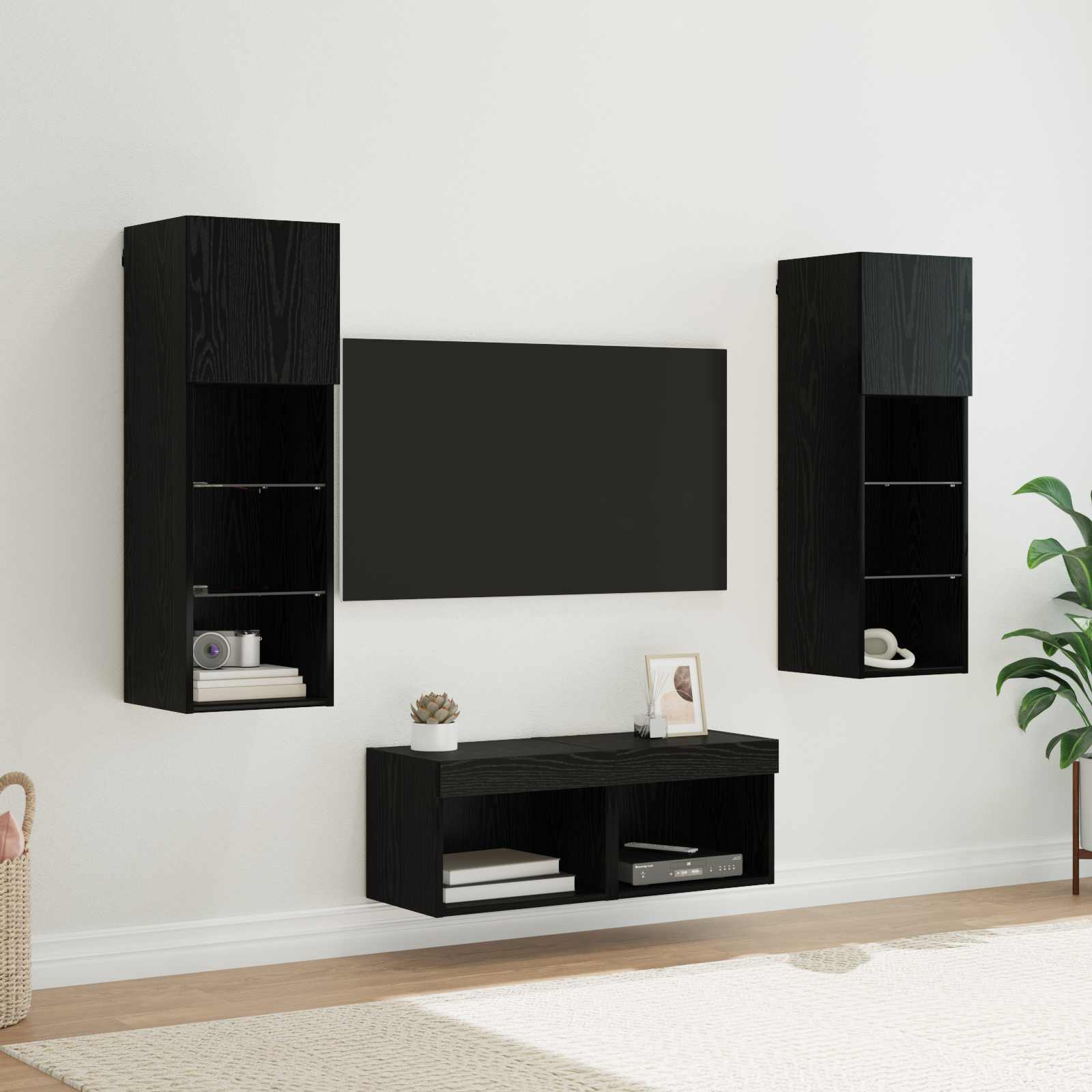 TV zidni ormari Zidne 4 pcs Crni hrast Konstruirano drvo