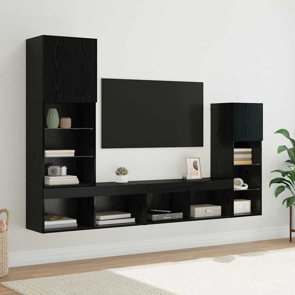 TV zidne jedinice Zidne 4 pcs Crni hrast Konstruirano drvo