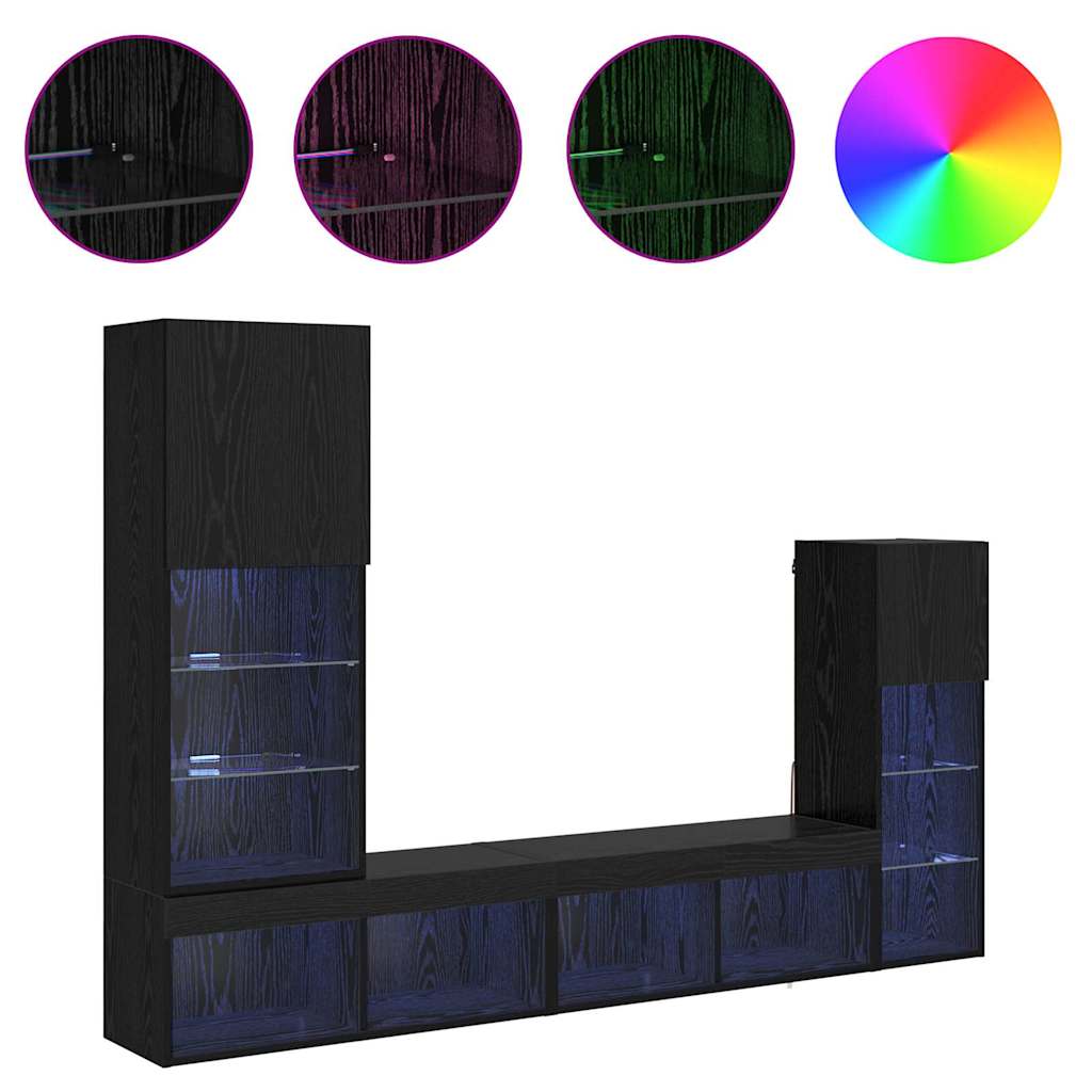 TV zidne jedinice Zidne 4 pcs Crni hrast Konstruirano drvo