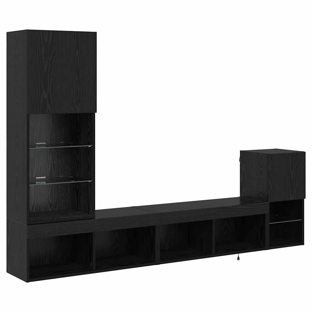 TV zidne jedinice S LED lampica Crni hrast Konstruirano drvo