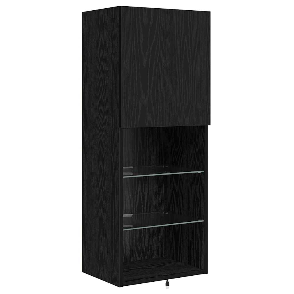TV zidne jedinice S LED lampica Crni hrast Konstruirano drvo