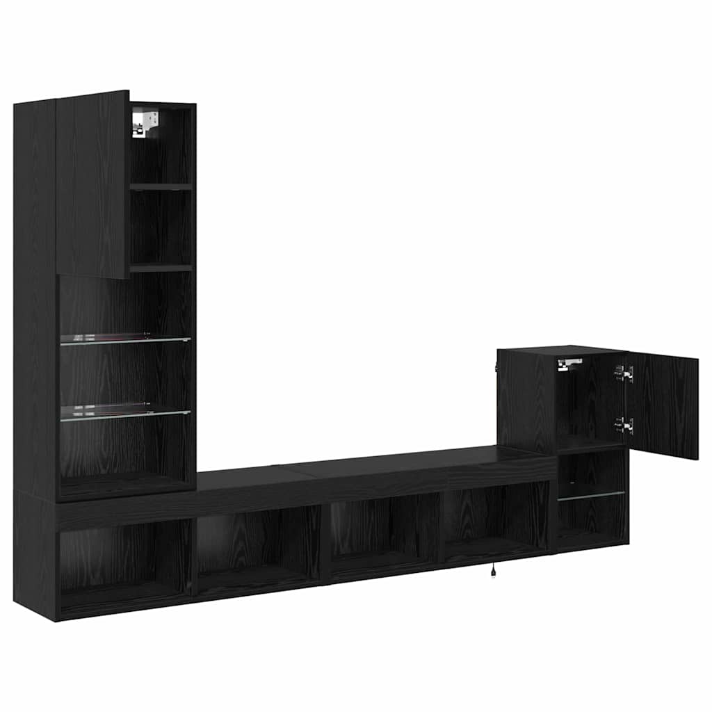 TV zidne jedinice S LED lampica Crni hrast Konstruirano drvo