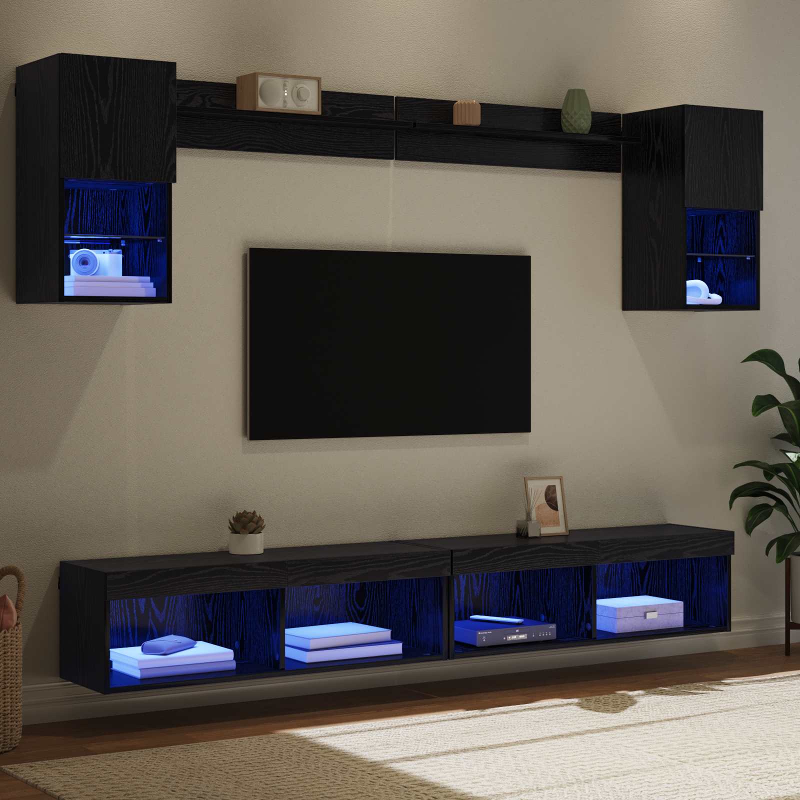 TV zidne jedinice s LED-om 6 pcs Crni hrast Konstruirano drvo