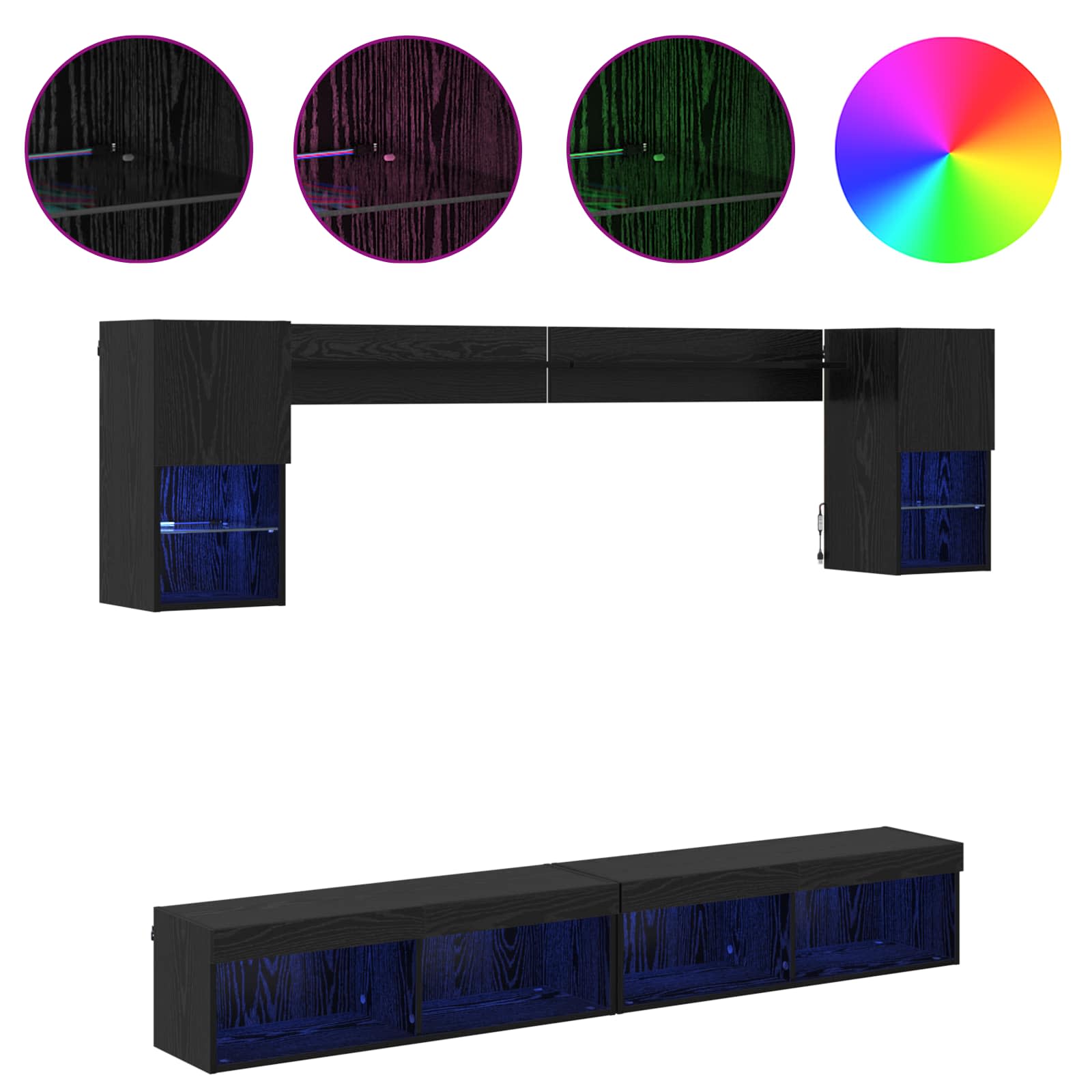 TV zidne jedinice s LED-om 6 pcs Crni hrast Konstruirano drvo